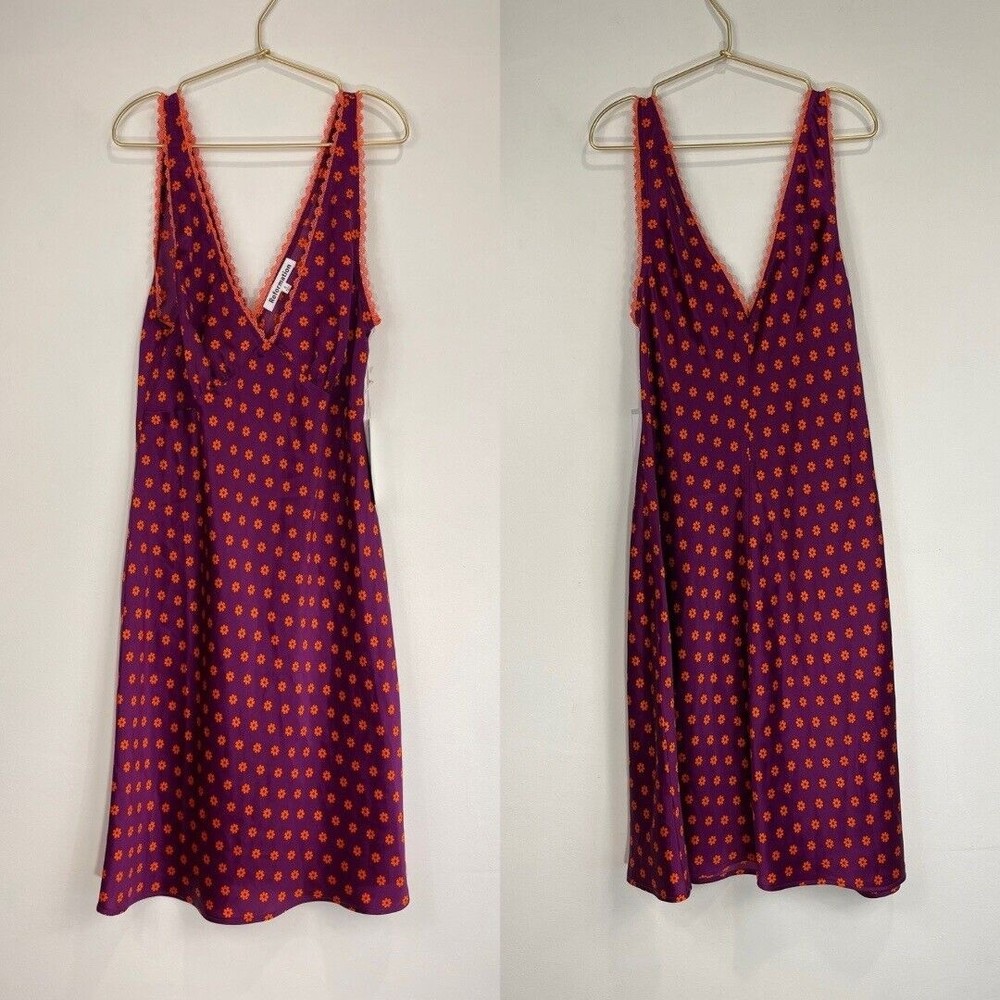 Reformation | Keaton Silk Floral Daisy Print Mini Dress Purple Orange Slip S - Picture 3 of 7